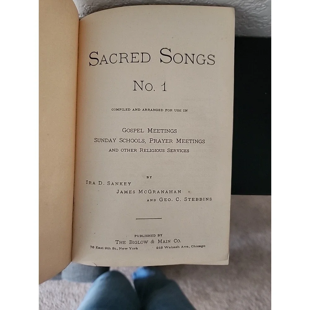 Antique 1896 Sacred Songs No. 1  Sankey McGranahan Slebbin Hymnal Religious Text